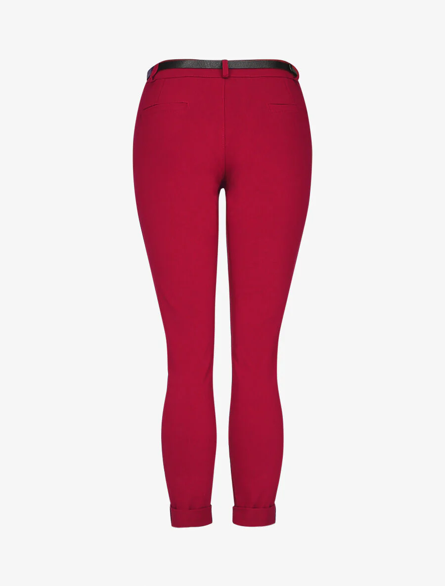 Pantalon 7/8 uni à revers - Bordeaux - Image 2