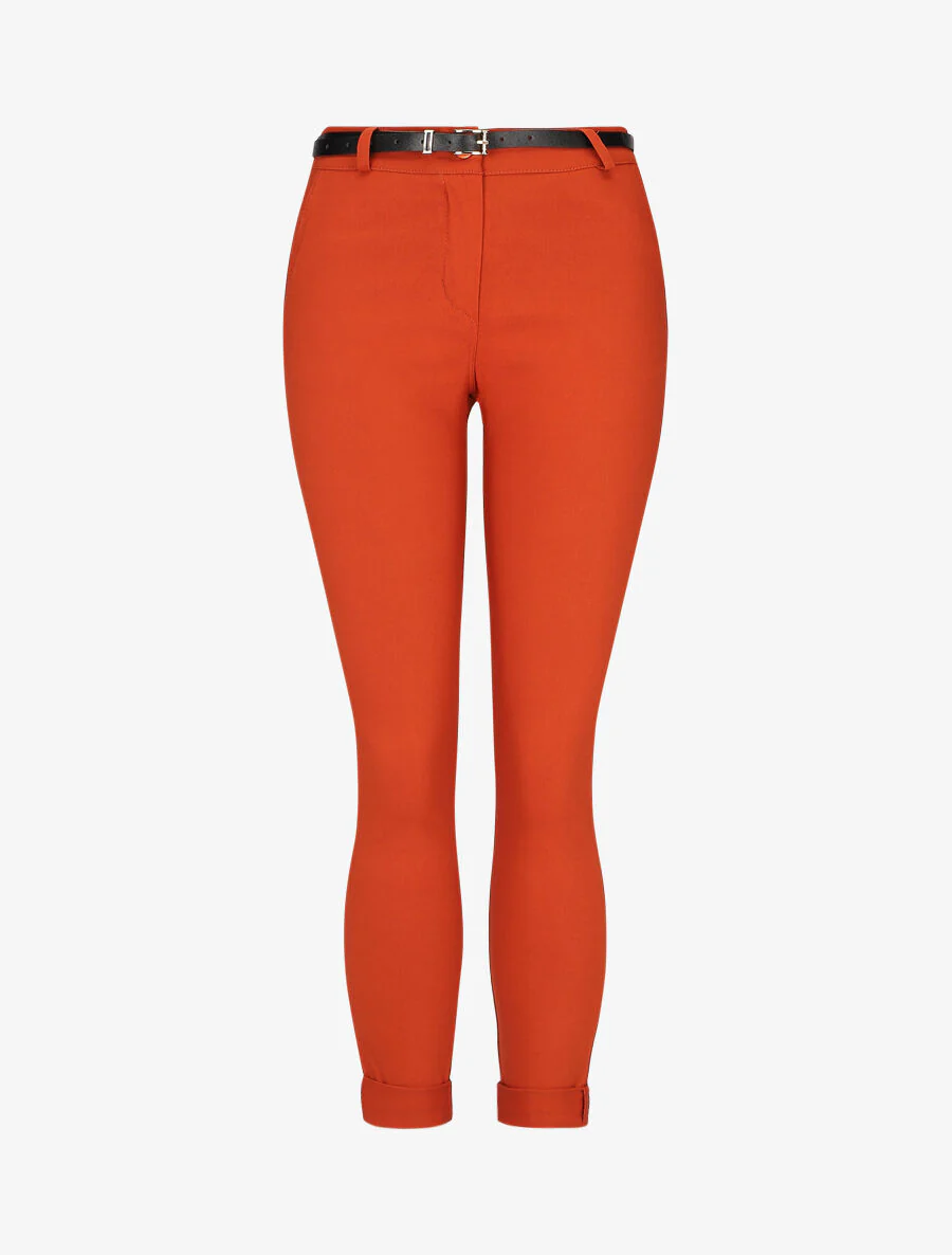 Pantalon 7/8 uni à revers - Terre de sienne
