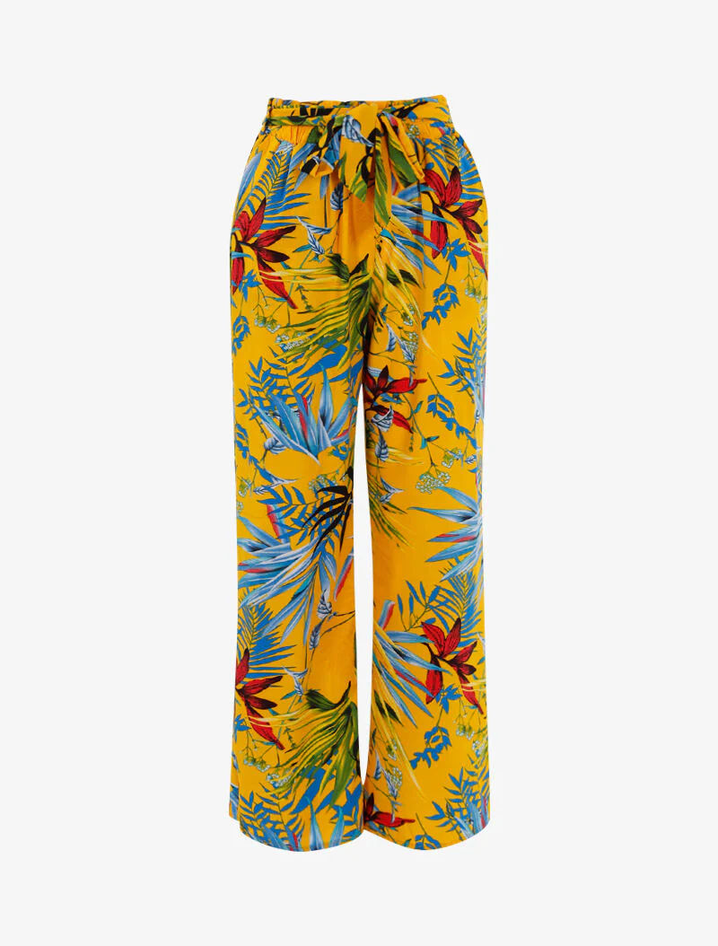 Pantalon à imprimé tropical - jaune