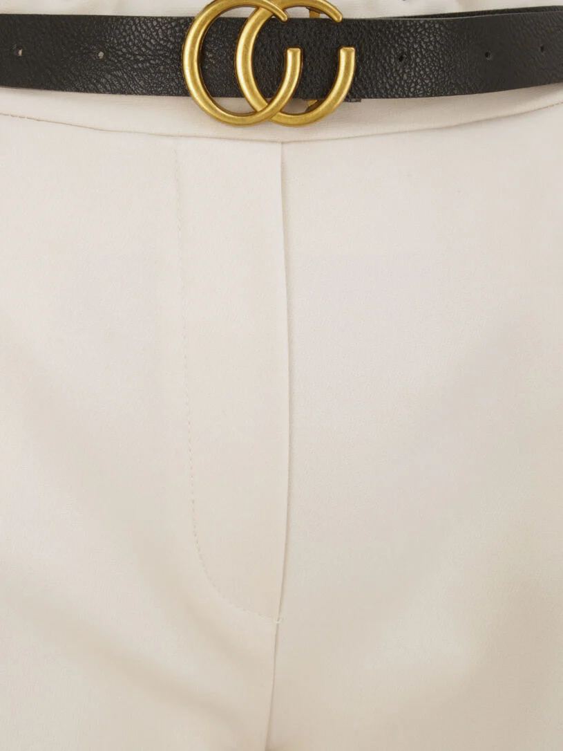 Pantalon à pince avec ceinture - Beige - Image 3