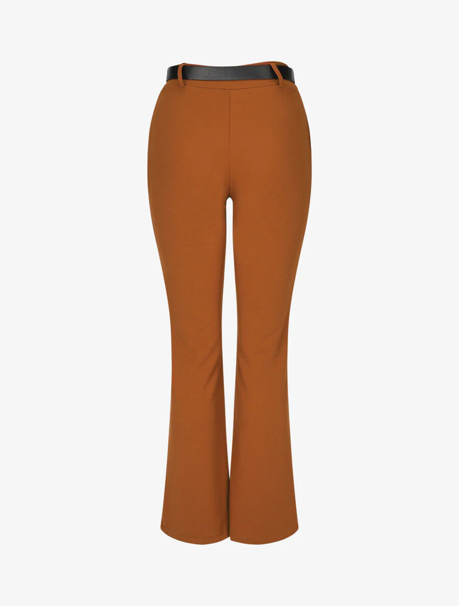 Pantalon à pince droit uni - Camel - Image 2