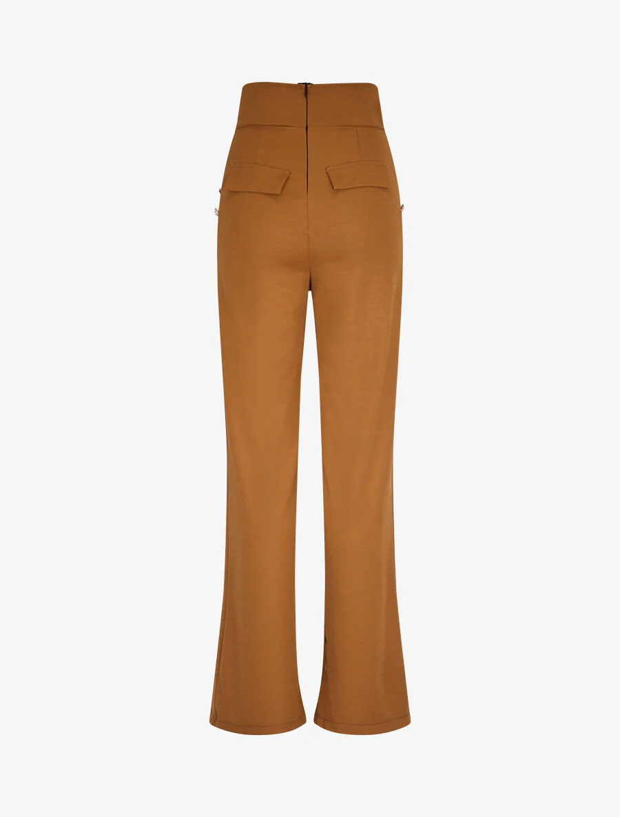 Pantalon à pont large et taille haute - Camel - Image 2