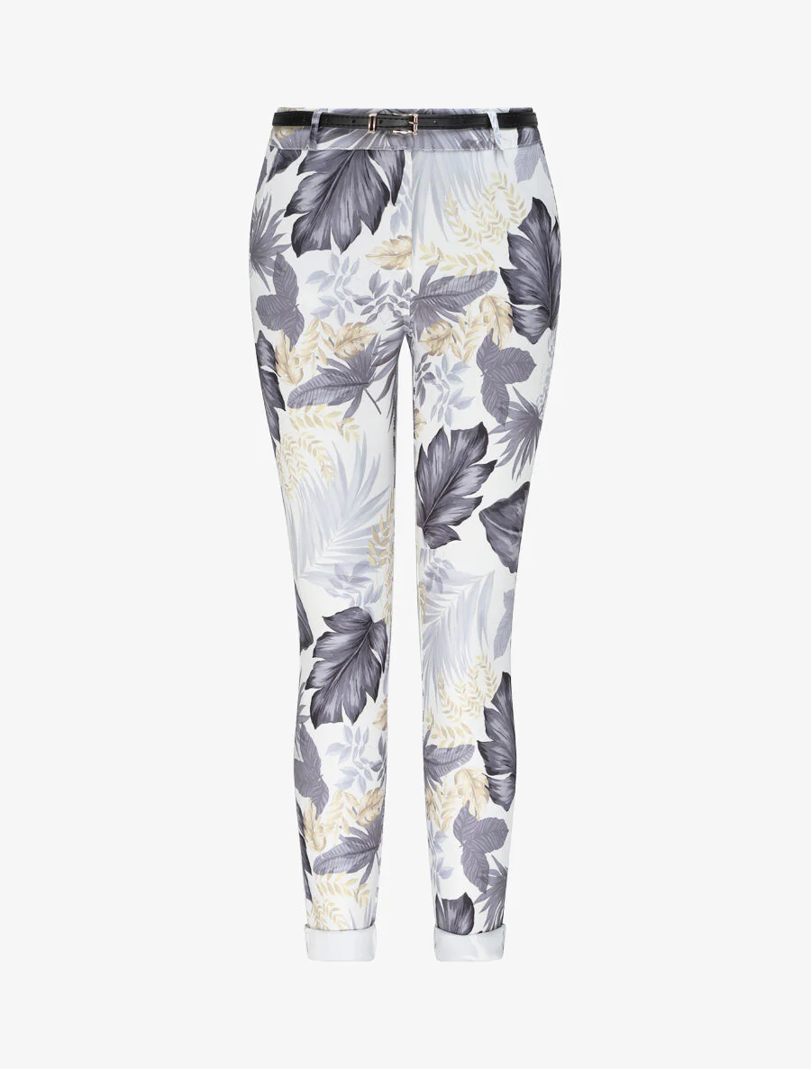 Pantalon à revers imprimé feuilles - Gris anthracite