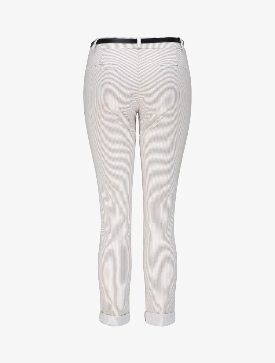 Pantalon à revers imprimé rayures - Beige - Image 2