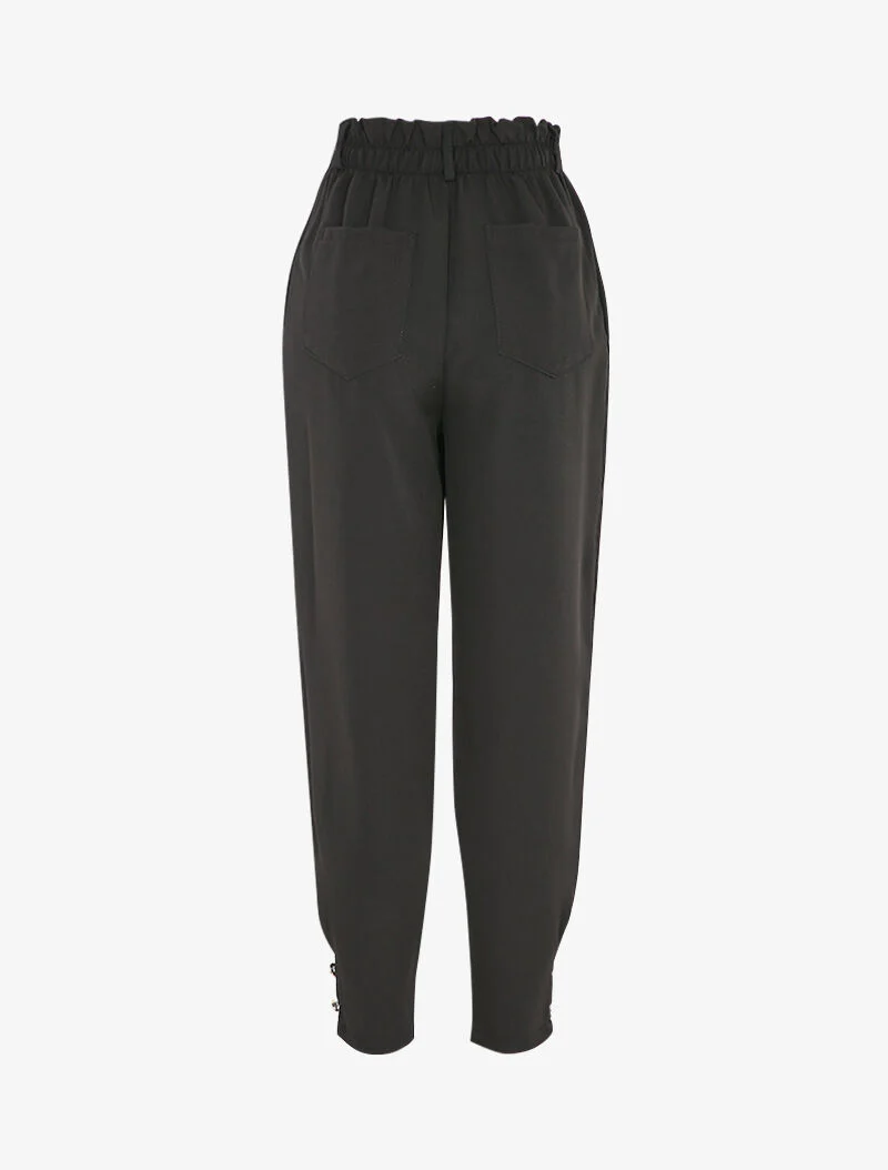 Pantalon à taille empire et chevilles à boutons décoratifs - Noir - Image 2