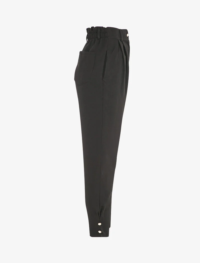 Pantalon à taille empire et chevilles à boutons décoratifs - Noir - Image 3