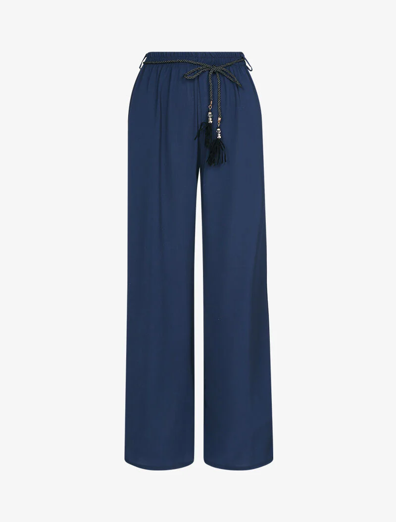 Pantalon ajouré effet crêpe - Marine