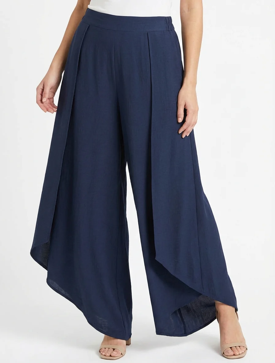 Pantalon ample à bords asymétriques - Marine - Image 4