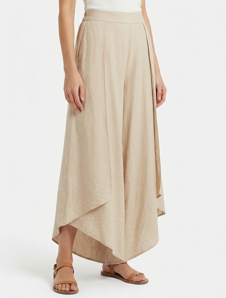 Pantalon ample à bords asymétriques - Beige - Image 4