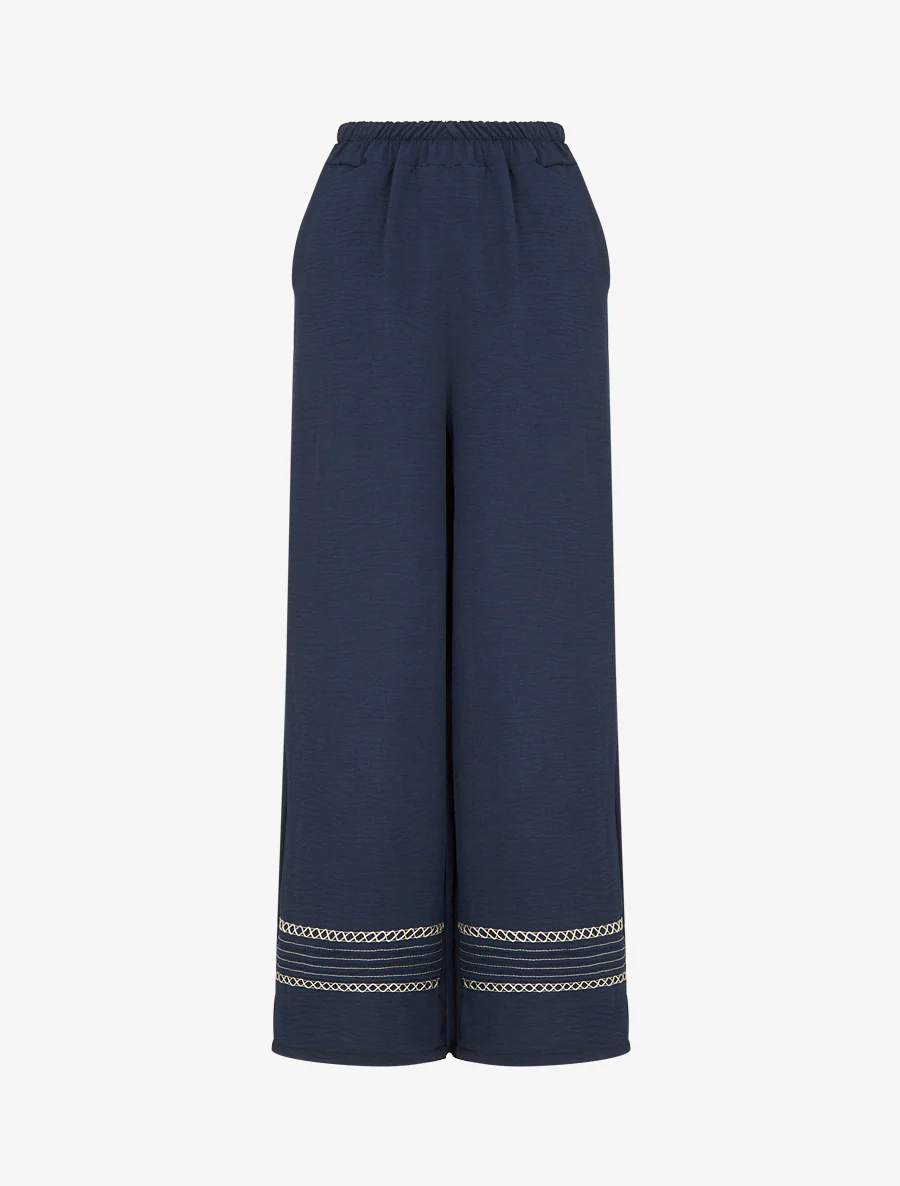 Pantalon ample à bords brodés - Marine