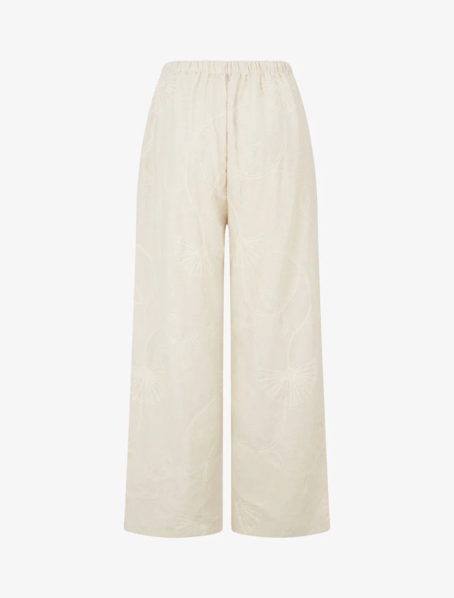 Pantalon ample à broderies florales - Beige - Image 2
