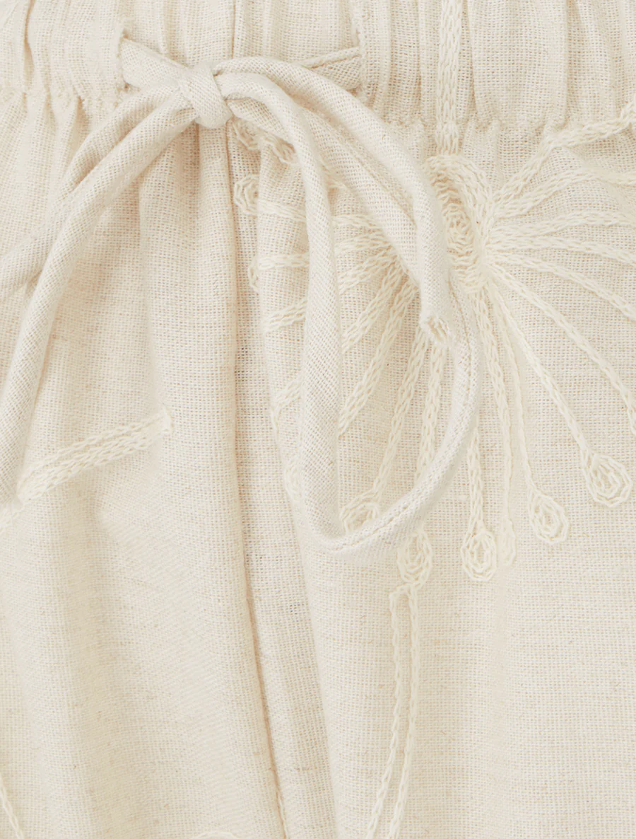 Pantalon ample à broderies florales - Beige - Image 3