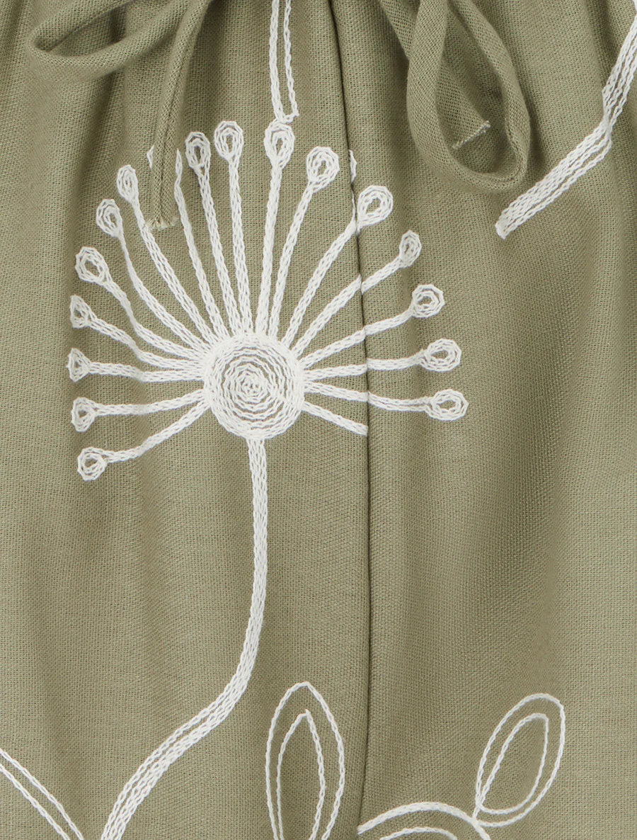 Pantalon ample à broderies florales - Kaki - Image 3