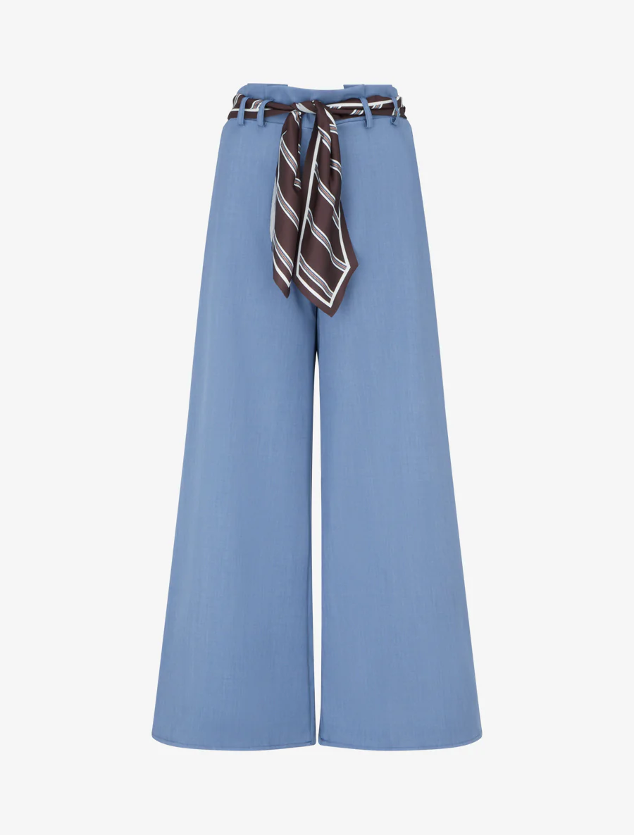 Pantalon ample à ceinture style foulard - Bleu clair