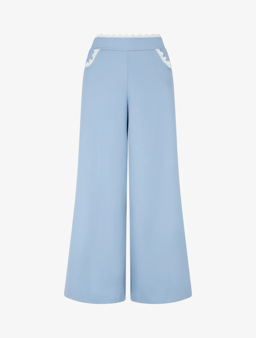 Pantalon ample à dentelle - Bleu ciel