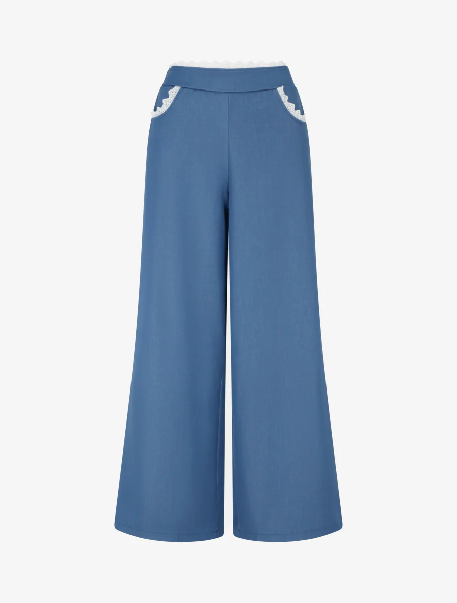Pantalon ample à dentelle - Bleu denim