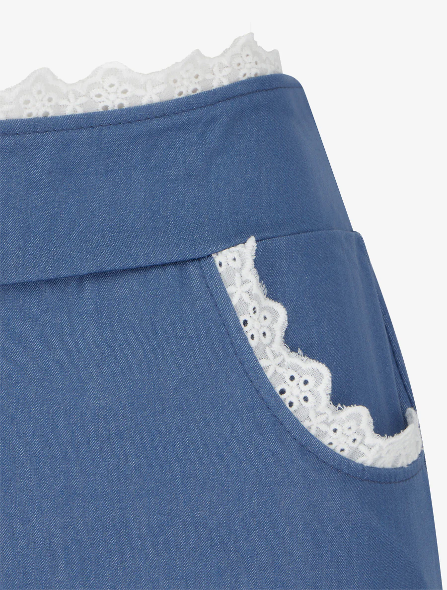 Pantalon ample à dentelle - Bleu denim - Image 3