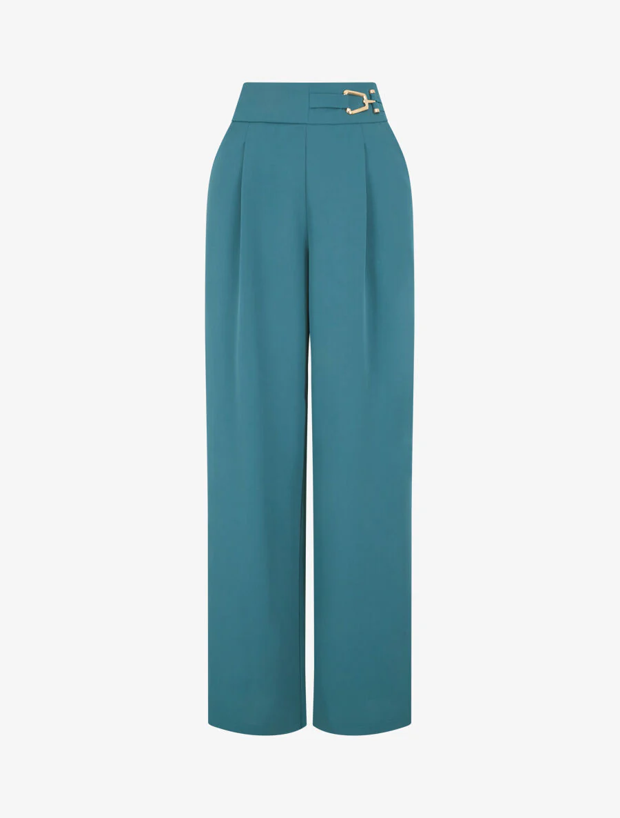 Pantalon ample à détail doré - Bleu canard
