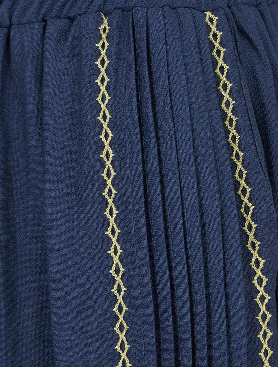 Pantalon ample à détail plissé - Marine - Image 3