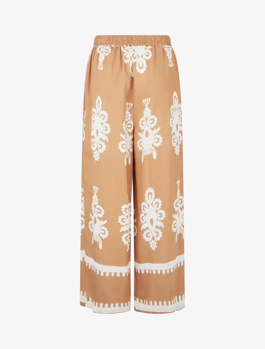 Pantalon ample à imprimé arabesque - Camel - Image 2