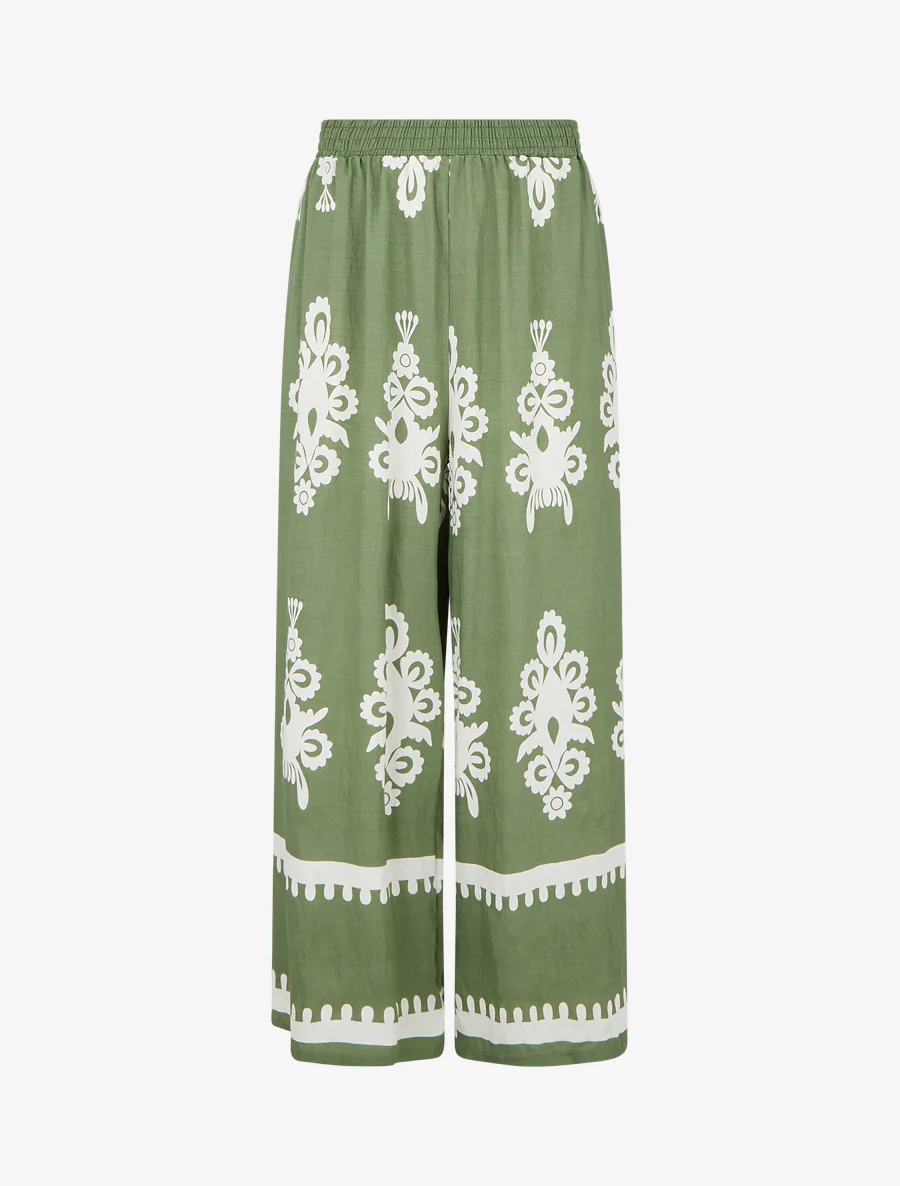 Pantalon ample à imprimé arabesque - Kaki