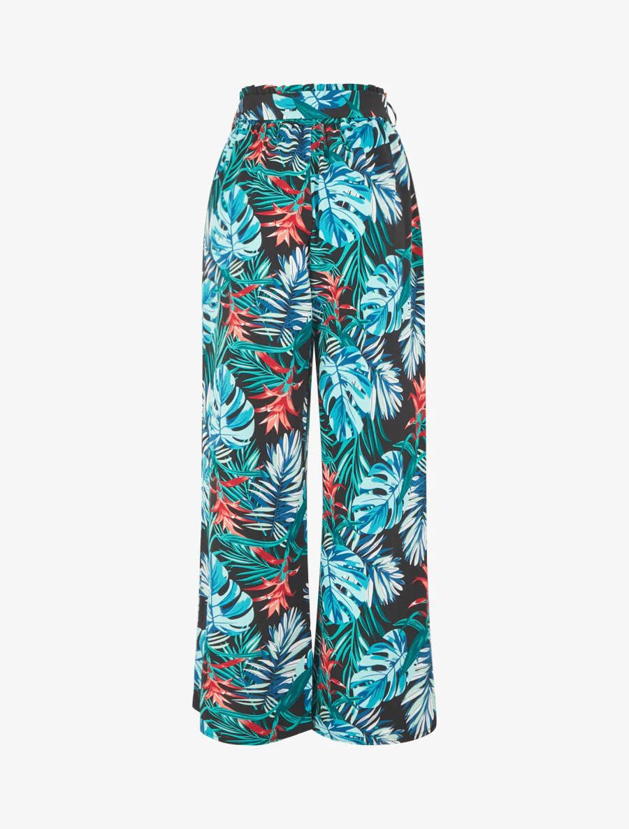 Pantalon ample à imprimé feuillage - Bleu - Image 2