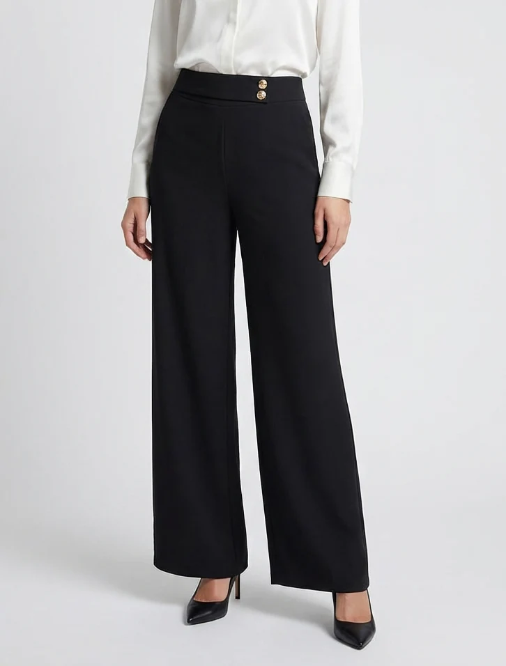 Pantalon ample à sangle et boutons - Noir - Image 4