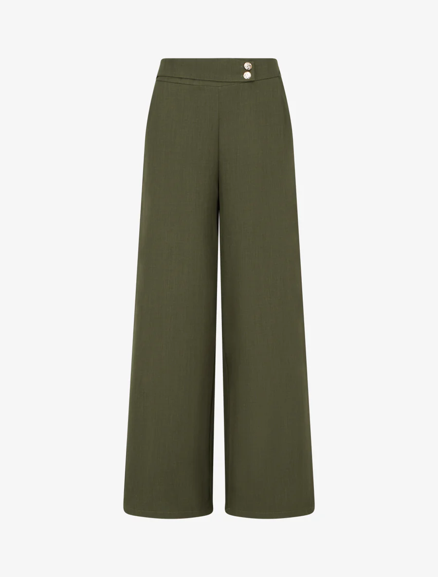 Pantalon ample à sangle et boutons - Kaki