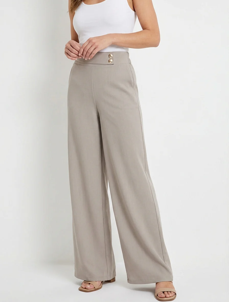Pantalon ample à sangle et boutons - Taupe - Image 4