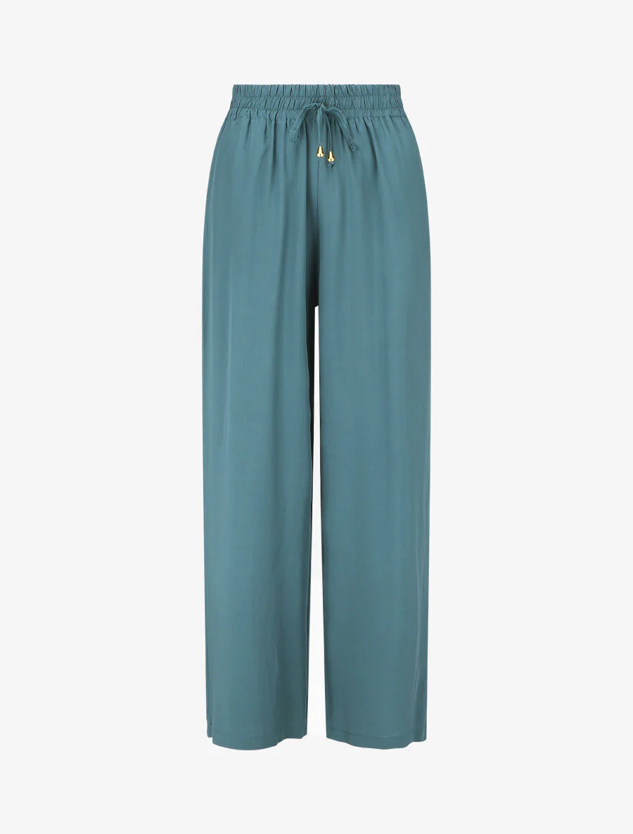 Pantalon ample à taille élastiquée - Bleu canard