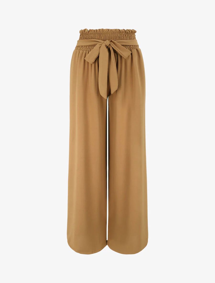 Pantalon ample à taille élastiquée - Camel