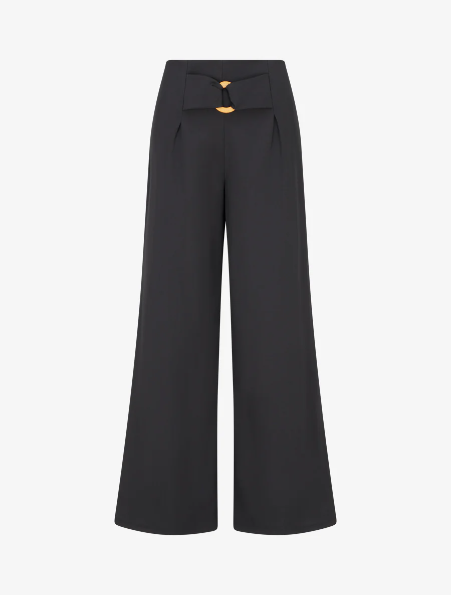 Pantalon ample à taille haute à boucle fantaisie - Noir