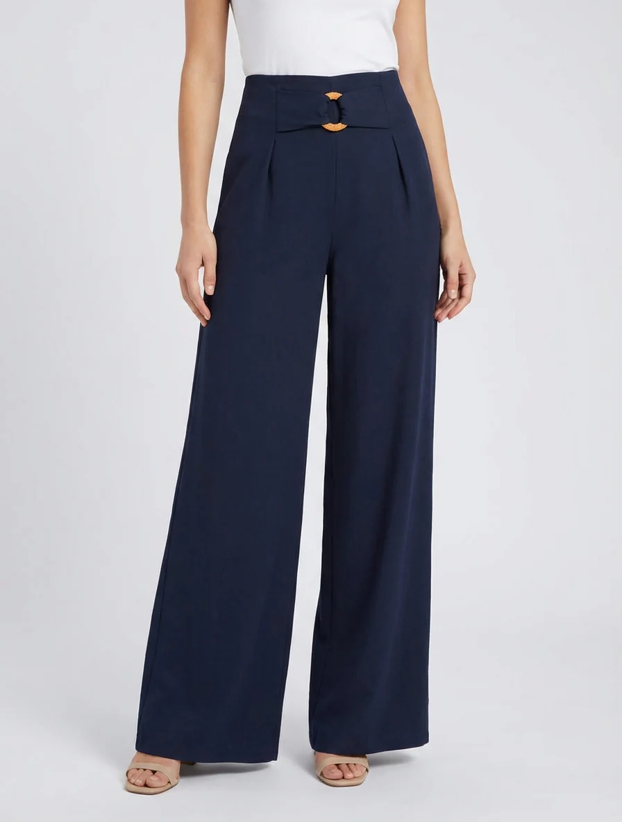 Pantalon ample à taille haute à boucle fantaisie - Marine - Image 4