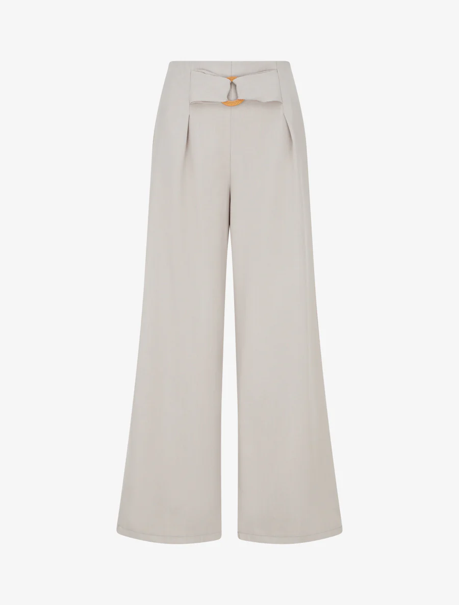 Pantalon ample à taille haute à boucle fantaisie - Beige