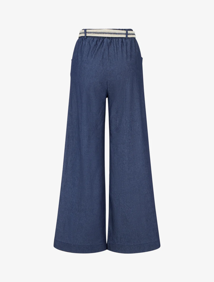 Pantalon ample à taille haute ceinturée - Bleu brut - Image 2