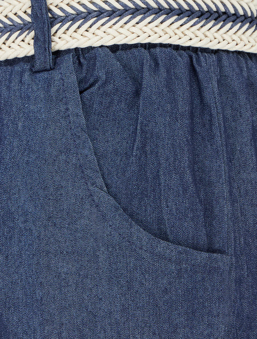 Pantalon ample à taille haute ceinturée - Bleu brut - Image 3