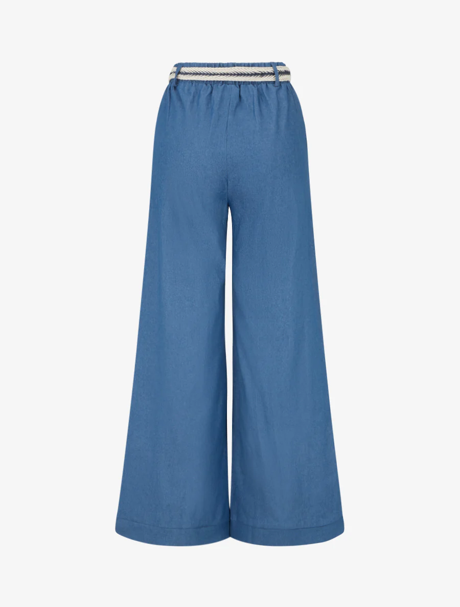 Pantalon ample à taille haute ceinturée - Bleu denim - Image 2