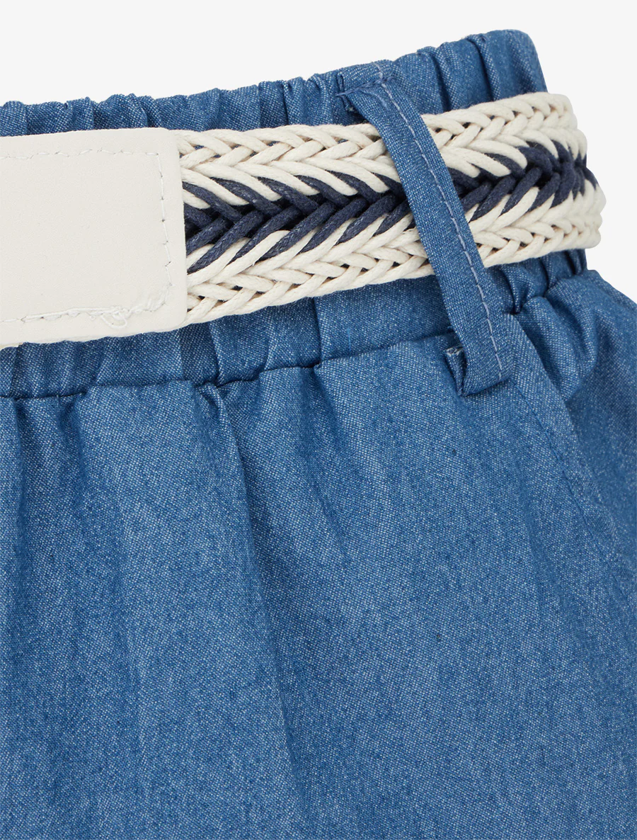 Pantalon ample à taille haute ceinturée - Bleu denim - Image 3