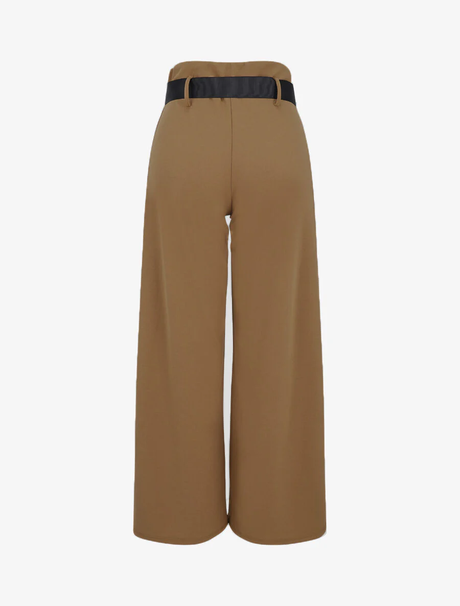 Pantalon ample à taille haute froncée - Marron - Image 2