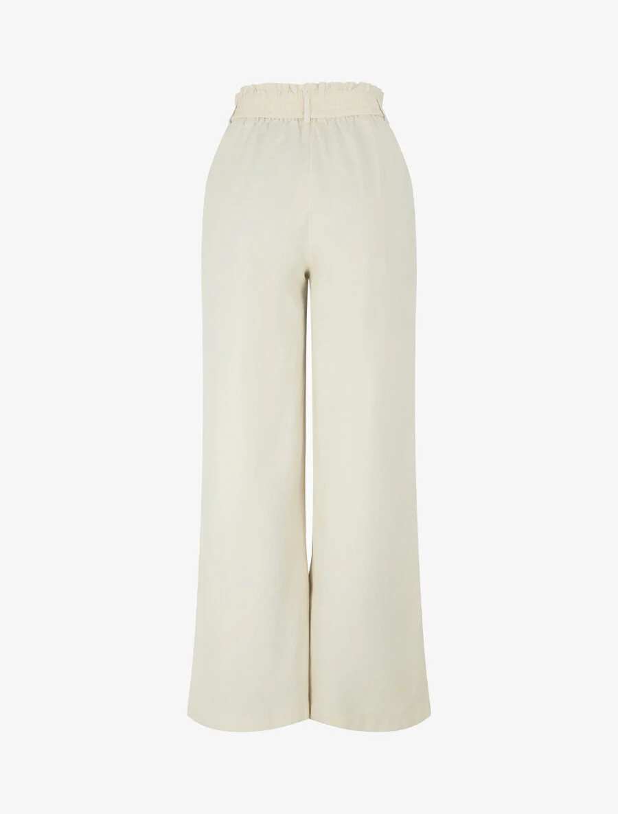 Pantalon ample effet lin à 2 boutons - Beige - Image 2