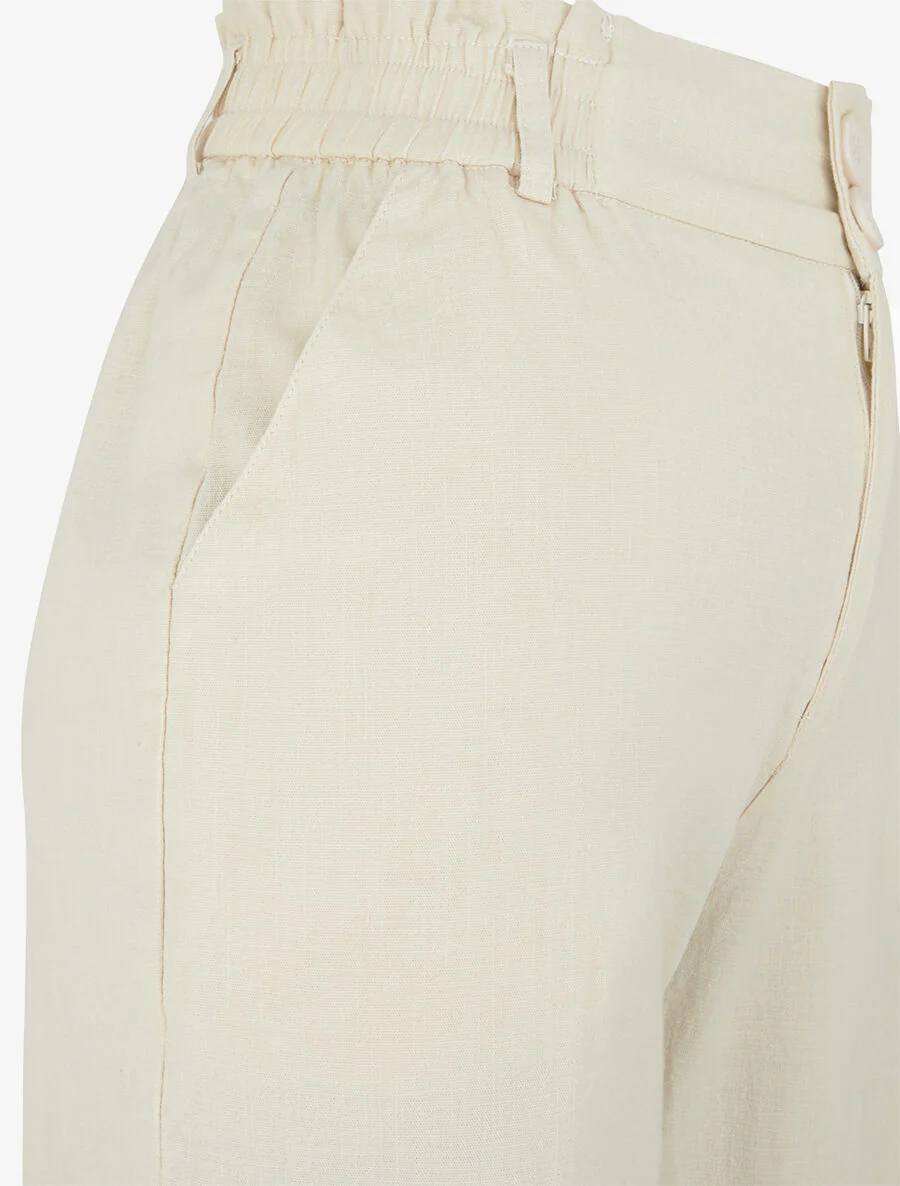 Pantalon ample effet lin à 2 boutons - Beige - Image 3