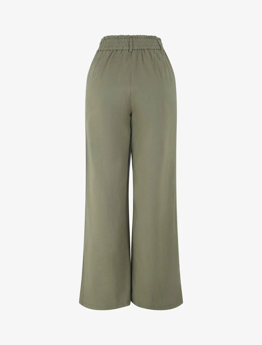 Pantalon ample effet lin à 2 boutons - Kaki - Image 2