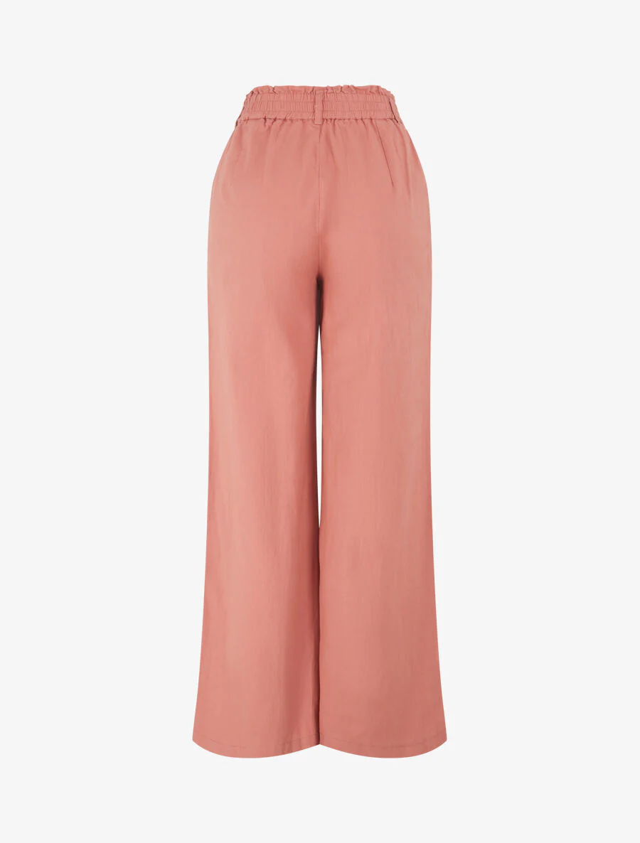 Pantalon ample effet lin à 2 boutons - Vieux rose - Image 2
