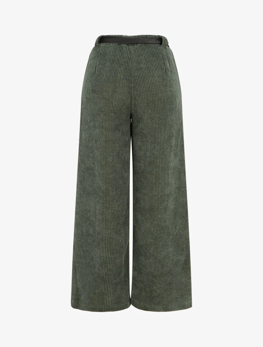 Pantalon ample en velours côtelé - Vert - Image 2