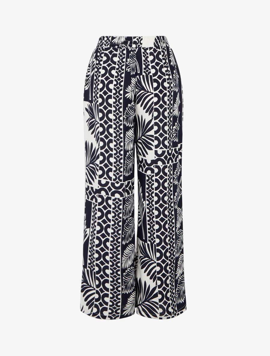 Pantalon ample imprimé feuille de palmier - Marine - Image 2