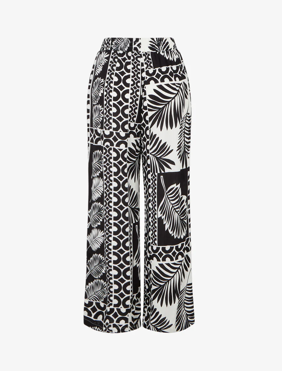 Pantalon ample imprimé feuille de palmier - Noir - Image 2
