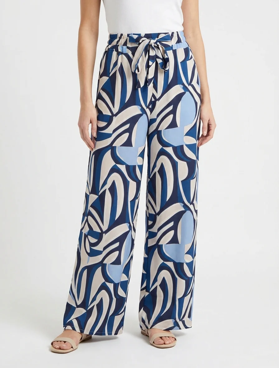 Pantalon ample imprimé graphique - Bleu - Image 4