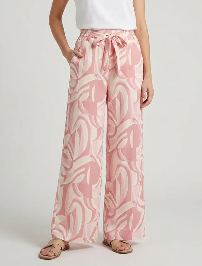 Pantalon ample imprimé graphique - Rose - Image 4