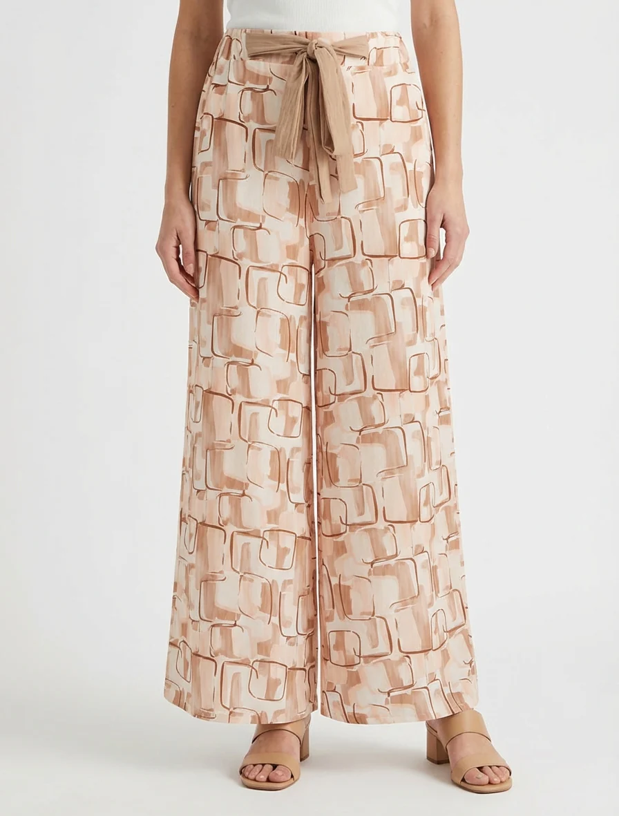 Pantalon ample imprimé graphique - Beige - Image 4