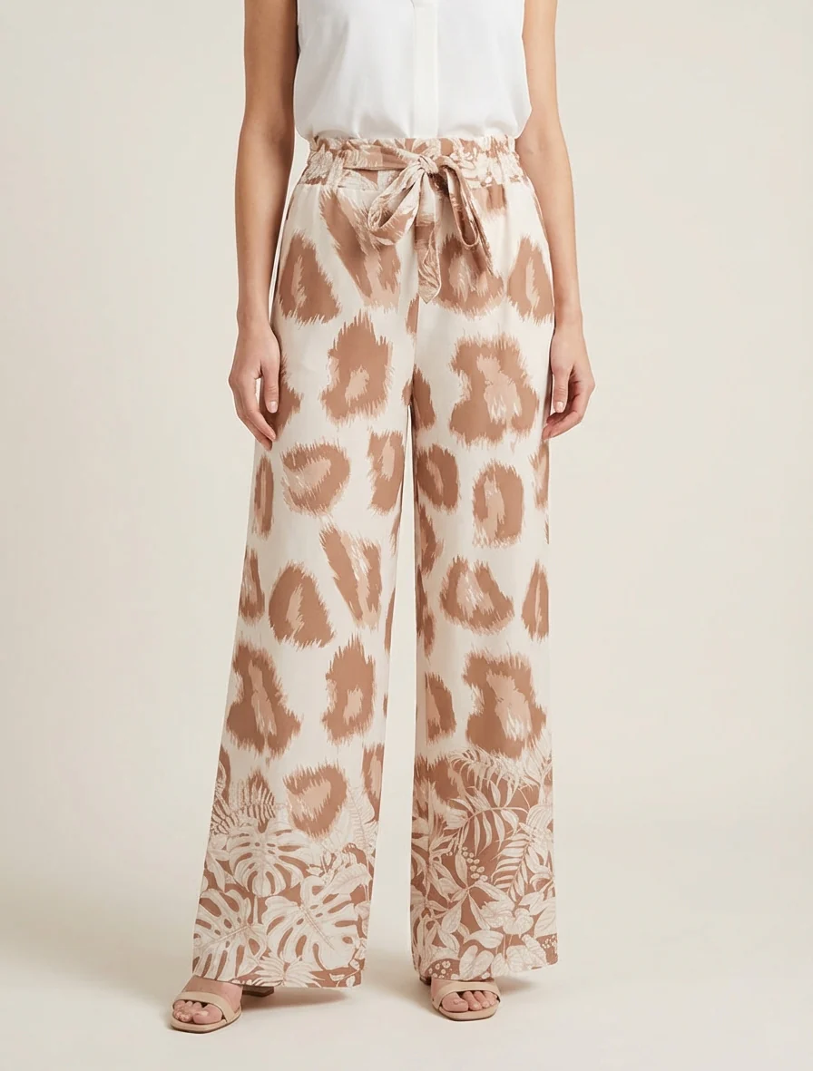 Pantalon ample imprimé léopard fantaisie - Camel - Image 4